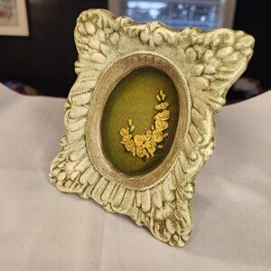VTG Handcrafted Miniature Floral Artwork Ornate Distressed Yellow Rose Design